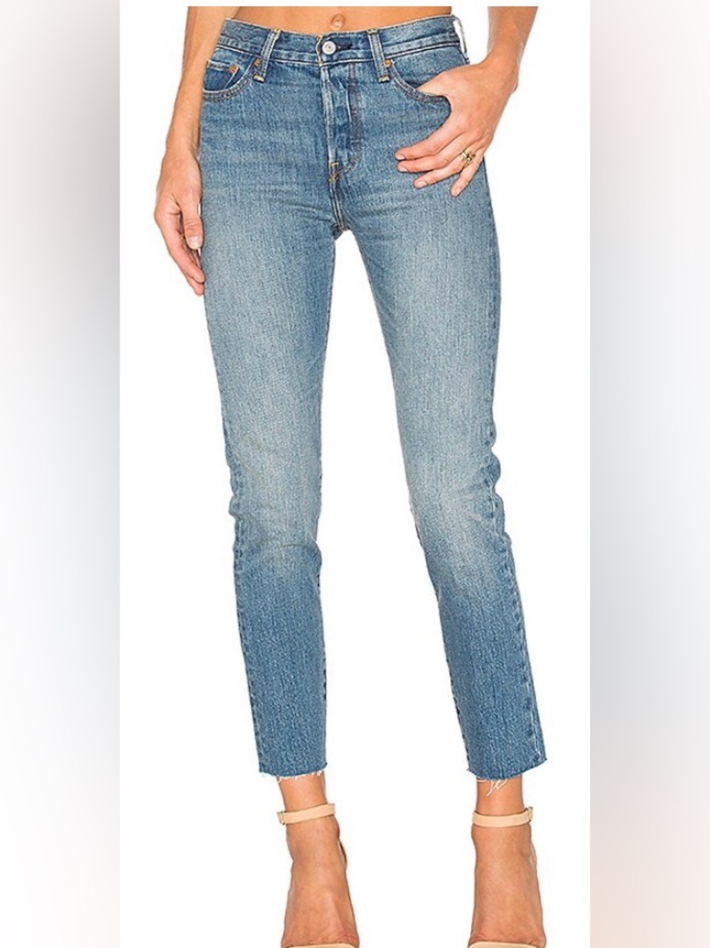 Levi’s Rare Wedgie “White Oak” Cotton Medium Wash Coyote Desert Raw Hem Sz 25